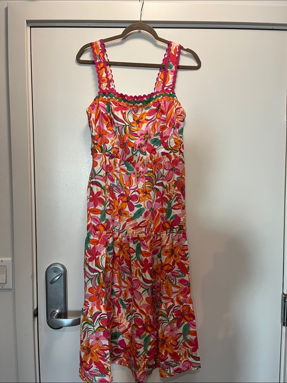 Chenault Pink, Orange and Green Floral Tiered Dress